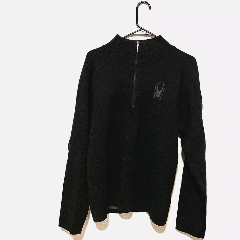 Men's Black Spyder Long Sleeve Sweatshirt-50% Acrylic 50% Wool- Size Medium